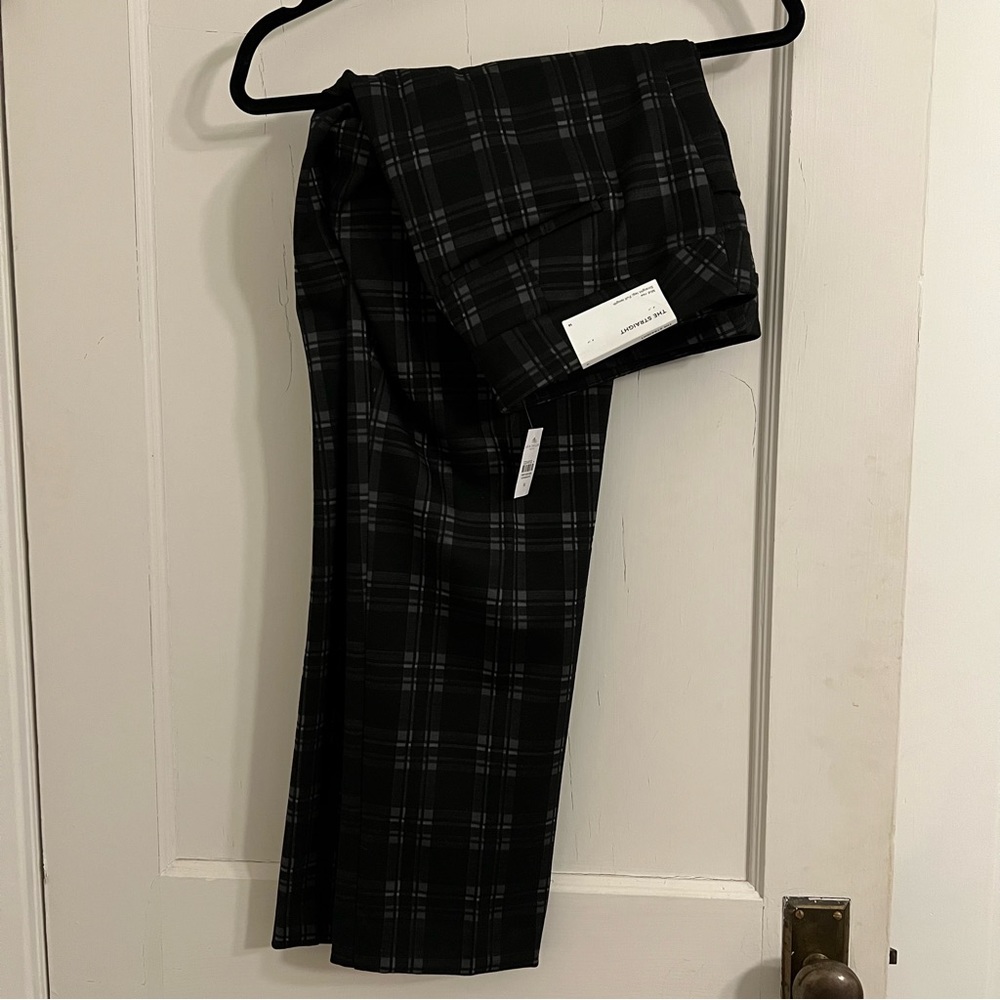 Plaid straight stretchy trousers